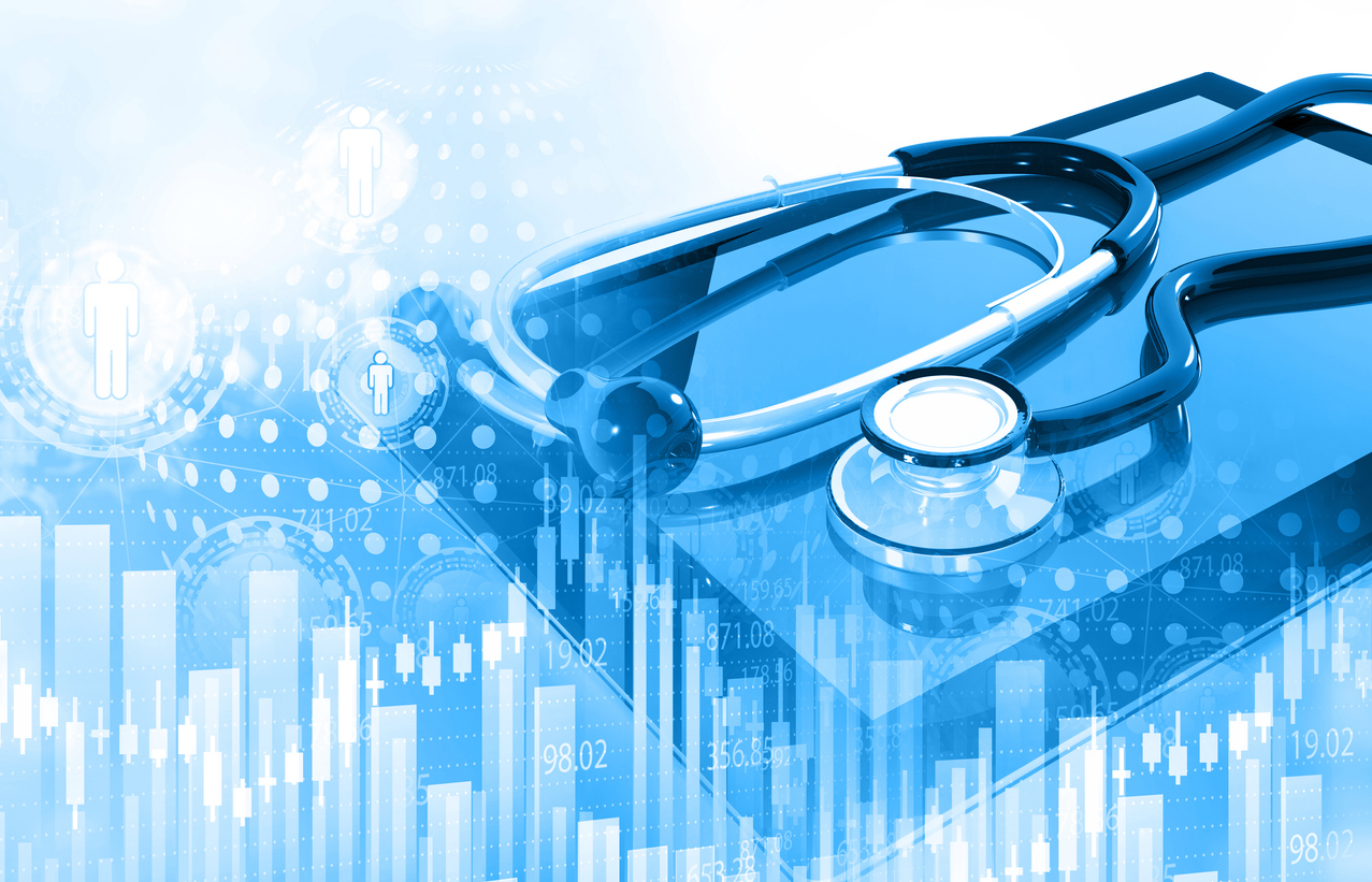 Stethoscope resting on a financial chart